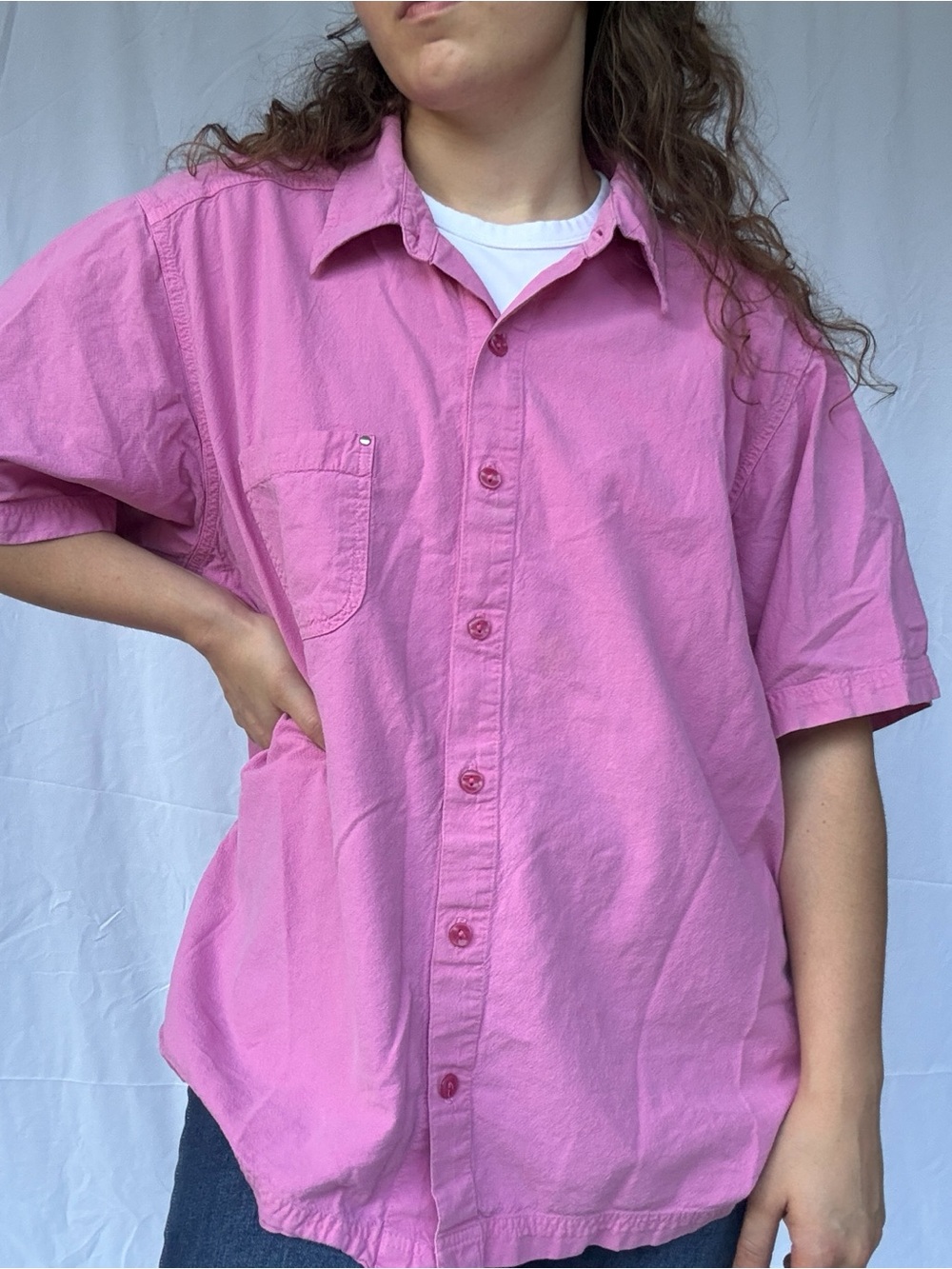 Erika Woman 3X Pink Button Front Shirt Blouse Plus Size 100% Cotton Short Sleeve